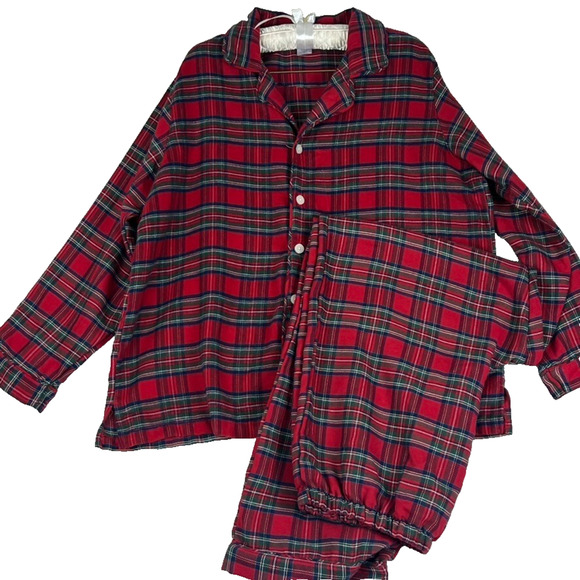 Pottery Barn Kids Pajama Adult Set Size Large Red Flannel Festive Christmas - Picture 1 of 11